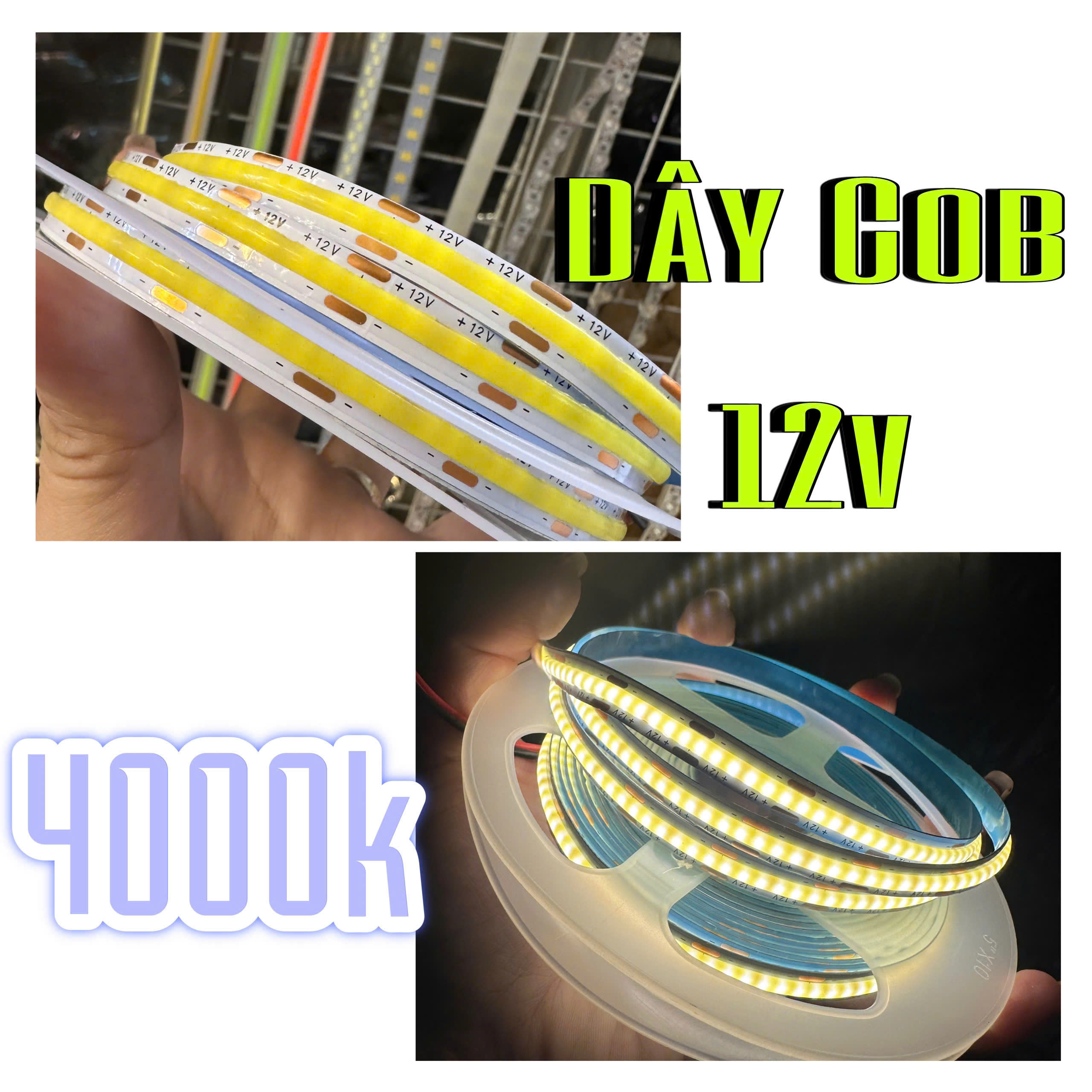 Dây COB 12V 4000K(TRUNG TÍNH) Dây COB 12V 4000K(TRUNG TÍNH)
